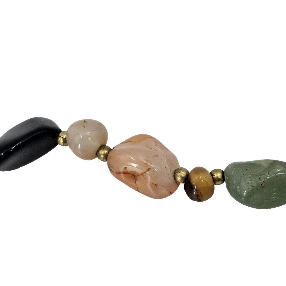 Vintage Semi Precious Gemstone Agate Necklace 35" Barrel Clasp Natural Stones - Picture 7 of 9